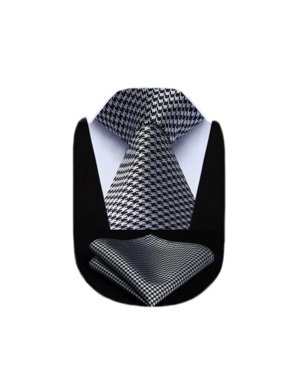 3436 Ties Grey Houndstooth Tie Pocket Square Set Formal Neckties